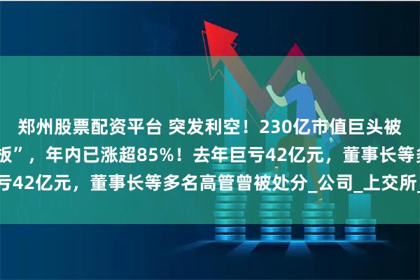 郑州股票配资平台 突发利空！230亿市值巨头被立案，股价刚刚“两连板”，年内已涨超85%！去年巨亏42亿元，董事长等多名高管曾被处分_公司_上交所_相关